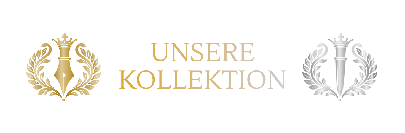 Der Schriftzug "Unsere Kollektion" mit dem Füller und dem Kugelschreiber Logo